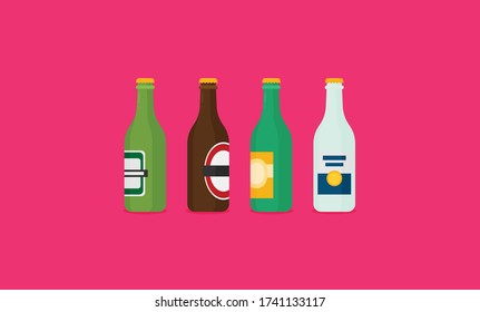 Vector Ilustración de botellas de cerveza montadas en forma plana