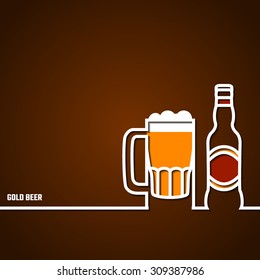 Vector Illustration Of Beer By Line For Design, Website, Background Banner. Restaurant, Cafe Menu Template On Orange. Prepare Beverage Infographic. Bar Symbol