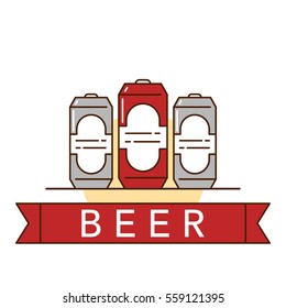 Vector illustration of the beer cans of different kinds on white background with lettering. Alcohol drinks and beverages topic. 