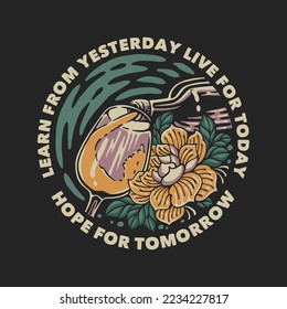 ilustración vectorial beber cerveza vertiendo en vidrio con fondo floral para el diseño de camisetas