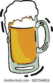 Vector illustration of a beer glass with foam. Hand-drawn, doodle icon 