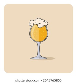 Ilustração vetorial do copo de cerveja com espuma e bolhas no fundo bege. Perfeito para pub, menu de bar, Oktoberfest, cerveja artesanal e temas de design de bebidas alcoólicas.