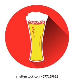 Vector illustration of beer in glass icon. Flat design style with long shadow.
