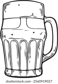 Vector illustration of a beer glass in a minimalist line drawing style. For craft beer branding, brewery logos, pub menus, and packaging. 