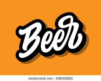 Vektorgrafik des Bierlogos mit handgeschriebenen Schriften einzeln auf gelbem Hintergrund. Design-Konzept, Vorlage, Element