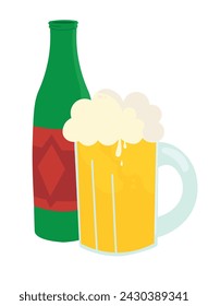 vector illustration of beer mug and bottle