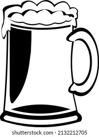 Vector illustration of a beer mug, drawn in black and white