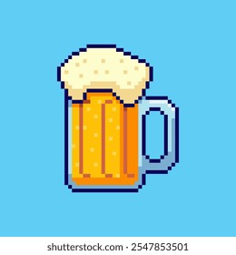 Vector Illustration of Beer Mug with Foam with Pixel Art Design, perfect for game assets themed designs