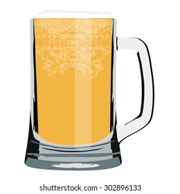 Vector illustration of beer mug full of cold beer. Light beer. Glass of beer