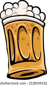 Vector illustration of beer mug and glass bottle filled with beer. Beer bottle and glass of beer, isolated on white background