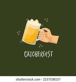 Vector illustration of a beer mug in hand with lettering.