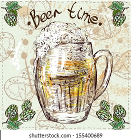 Vector illustration of beer mug with hop