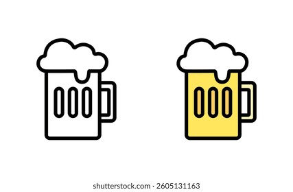 A vector illustration of a beer mug in outlined and colored styles, isolated on a white background. Ideal for bars, breweries, pubs, menus, and party designs.