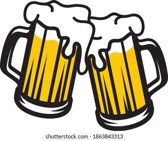 Vector illustration of the beer mugs toasting
