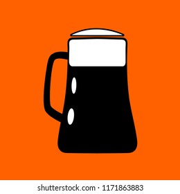 Vector illustration of Beer Stein mug in black color with white froth on orange background