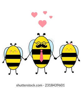  Vector illustration . Bees holding hands . Father and children . Father's love . Illustration for father's day .