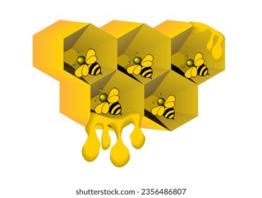 Vector illustration of bees on honeycomb