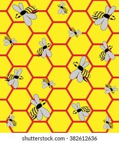 Vector Illustration. Bees on Honeycombs