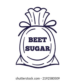 Vector illustration of beet sugar in a bag isolated on a white background. White beet illustration 