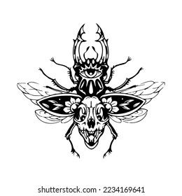 vector illustration of beetle with skull concept