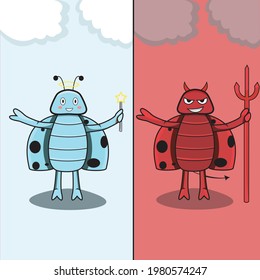 Vector Illustration Of Beetles Angel and Devil Character Mascot and Coloring Background.