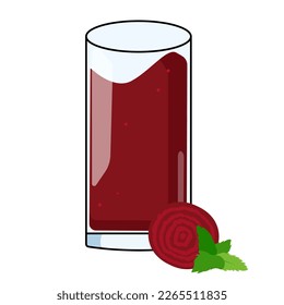 ilustración vectorial del jugo de remolacha en un vaso de vidrio con ilustración de・beet en lonchas de vidrio