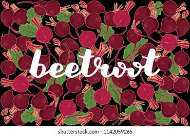 vector illustration of beetroot and leaf design with lettering beetroot background black and vegetable EPS10