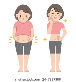 Vector illustration of before and after diet