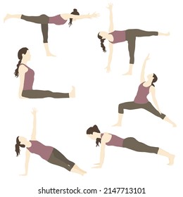 Ilustración vectorial. Posturas principiantes de yoga