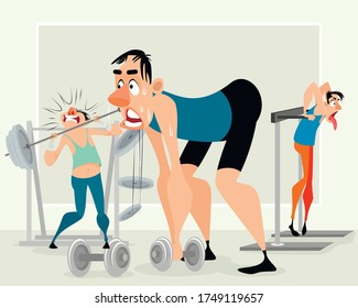 Vector illustration of beginners in the gym