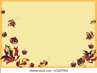 Vector illustration for beginning of autumn. Illustration of violet red leaves on beige background.