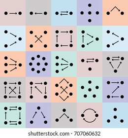 vector illustration of behavior models with dots and arrows showing relation between objects or people