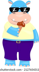 vector illustration of a behemoth in sunglasses eating ice cream