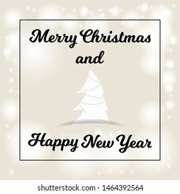 Vector illustration. Beige background with bokeh and lights for festive greeting cards. Merry Christmas and Happy New Year