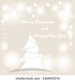Vector illustration. Beige background with bokeh and lights for festive greeting cards. Merry Christmas and Happy New Year
