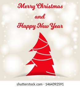 Vector illustration. Beige background with bokeh and lights for festive greeting cards. Merry Christmas and Happy New Year