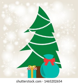 Vector illustration. Beige background with bokeh and lights for festive greeting cards. Merry Christmas and Happy New Year