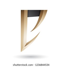 Vector Illustration of Beige and Black Arrow Shaped Letter E isolated on a White Background