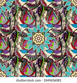 Vector illustration. Beige, black and neutral colors. Colored mandalas element.