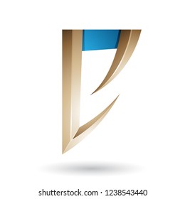 Vector Illustration of Beige and Blue Arrow Shaped Letter E isolated on a White Background