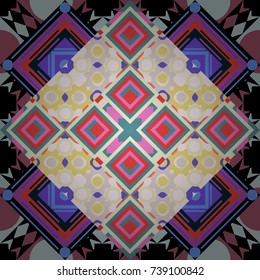 Vector illustration. Beige, blue and black abstract background painted geometry shine and layer element seamless pattern.