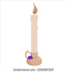 Vector illustration. Beige candle with feodotic décor for Halloween