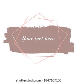 Ilustración vectorial.  Pinceles beiges fríos con texto sobre fondo blanco en marcos de oro rosa. Trazo de mano. Para tarjetas, afiches, banner, collage, invitación a la boda, logotipo, proyectos de maquillaje.