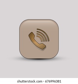 Vector illustration of beige colored square shaped phone call icon.