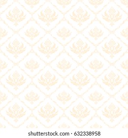 Vector illustration. In beige colors on a white background. Ikat damask seamless pattern background tile.