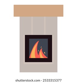 Vector illustration of a beige fireplace with flames, designed for home decor, comfort, and cozy winter interiors.