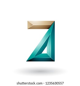 Vector Illustration of Beige and Green 3d Geometrical Embossed Letter A isolated on a White Background