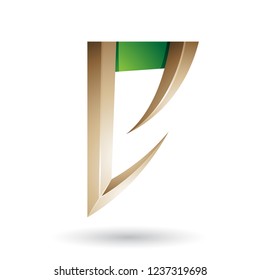 Vector Illustration of Beige and Green Arrow Shaped Letter E isolated on a White Background
