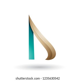 Vector Illustration of Beige and Green Embossed Arrow-like Letter D isolated on a White Background