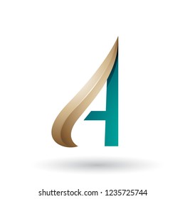 Vector Illustration of Beige and Green Embossed Arrow-like Letter A isolated on a White Background